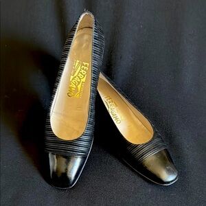 Salvatore Ferragamo Pinstripe & Leather Heels
